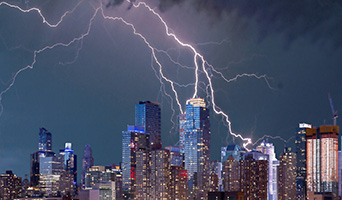 Lightning striking new York city