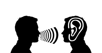 Illustration of sound a voice being heard by an ear
