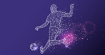 Footballer made of stars kicking a ball