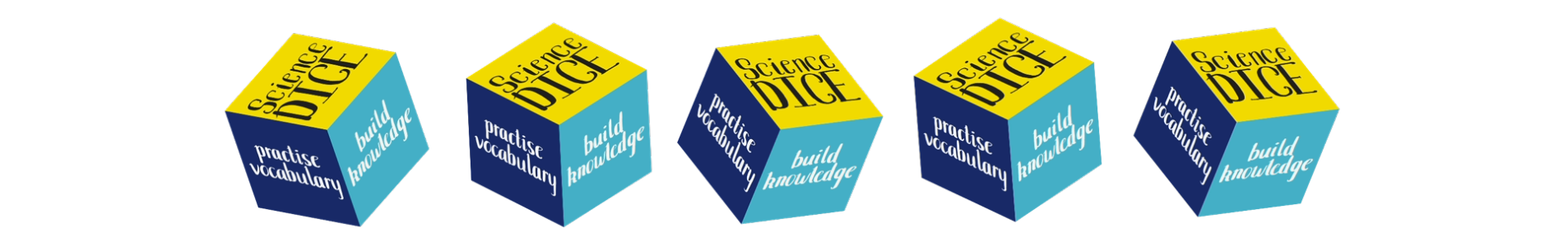 image of multiple science dice that helps to build science knowledge and practice vocabulary