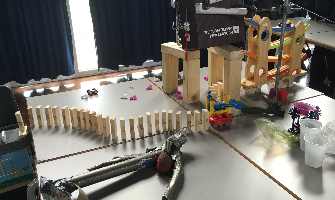 chain of reaction display using wooden blocks