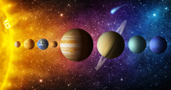an image of eight planets linear from the sun