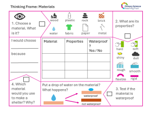 a table of instructions called a Thinking Frame for children aged 5-7 learning about materials