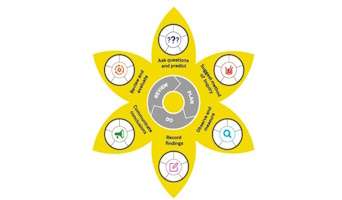 TAPS Being curious flower in English with inquiry skills symbols on petals
